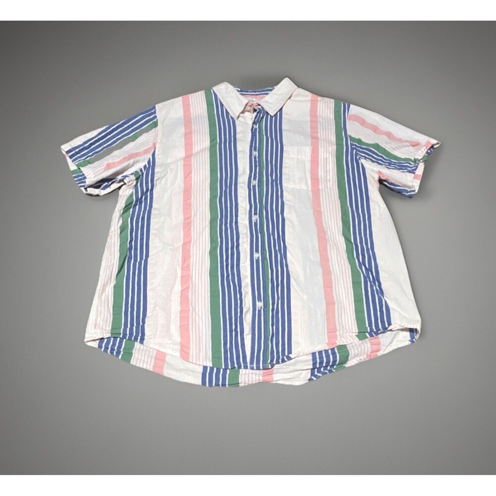 Free Assembly Multicolor Striped Cotton Short Sleeve Button-Up Shirt Men XXXL
